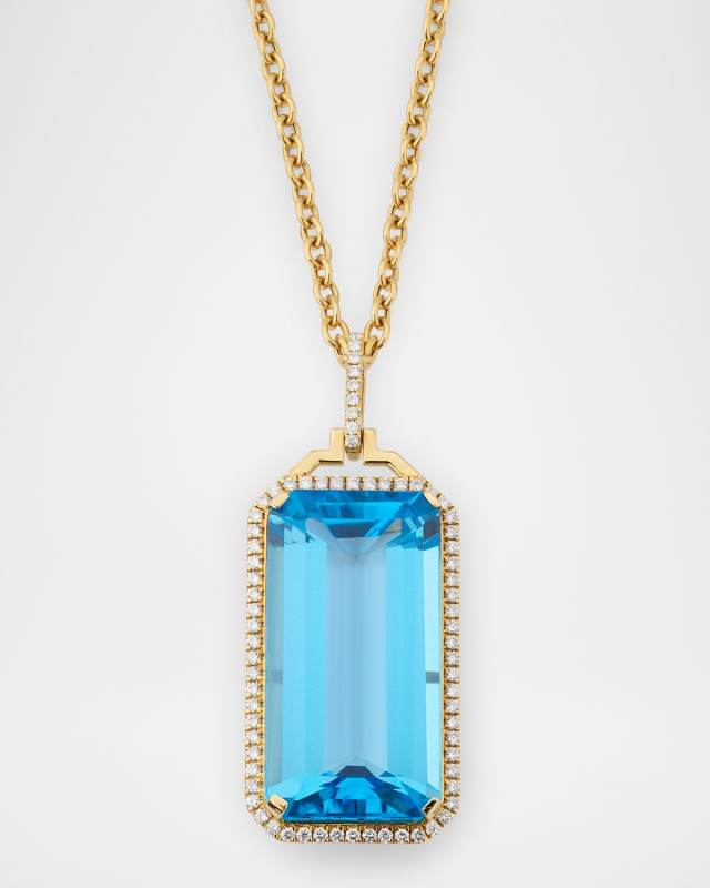 Gossip 18K Yellow Gold Blue Topaz Emerald Cut Pendant Necklace with Diamonds